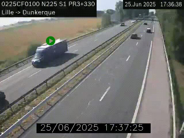 Webcam autoroute A25 (N225) à hauteur de Bergues (Bierne). Vue orientée vers Dunkerque.