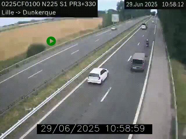 Webcam autoroute A25 (N225) à hauteur de Bergues (Bierne). Vue orientée vers Dunkerque.