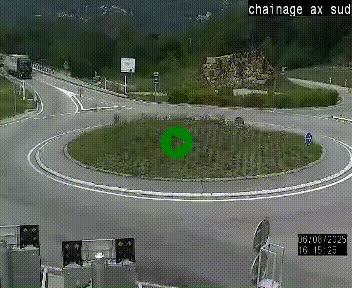 Webcam au nord d'Ax-les-Thermes au niveau de l'aire de chaînage de la N20. Vue orientée vers les Pyrénées, en direction de Pas de la Case