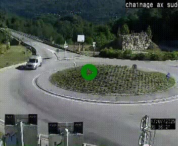 Webcam au nord d'Ax-les-Thermes au niveau de l'aire de chaînage de la N20. Vue orientée vers les Pyrénées, en direction de Pas de la Case