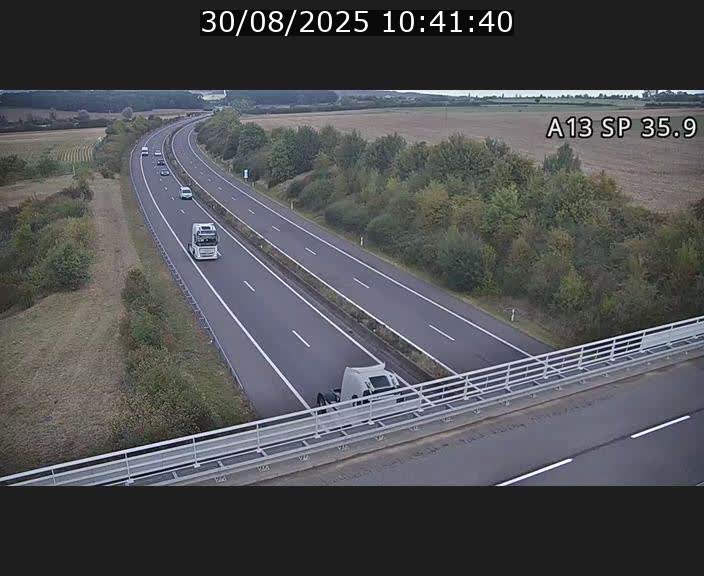 Webcam trafic sur A13 à l'entrée ouest du tunnel Markusbierg à Remerschen. Vue orientée vers Mondorf-les-Bains.
