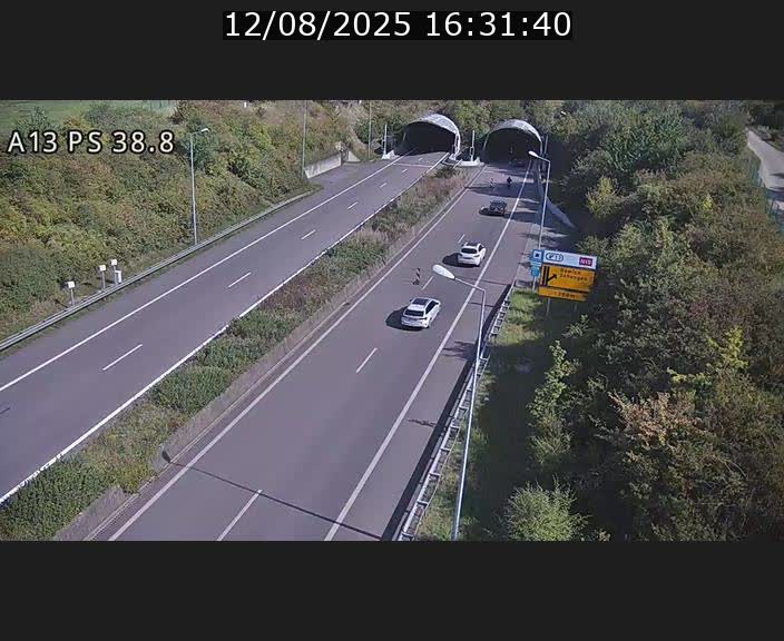 Webcam autoroute A13 à l'entrée ouest du tunnel Markusbierg à Schengen. Vue orientée vers Mondorf-les-Bains