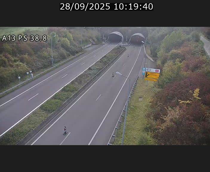 Webcam autoroute A13 à l'entrée ouest du tunnel Markusbierg à Schengen. Vue orientée vers Mondorf-les-Bains