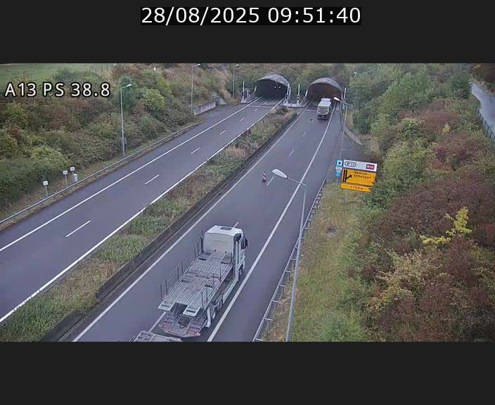 Webcam autoroute A13 à l'entrée ouest du tunnel Markusbierg à Schengen. Vue orientée vers Mondorf-les-Bains
