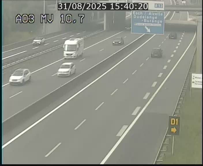 Traffic live webcam Luxembourg Croix de Bettembourg - A3 - BK 10.7 - direction France