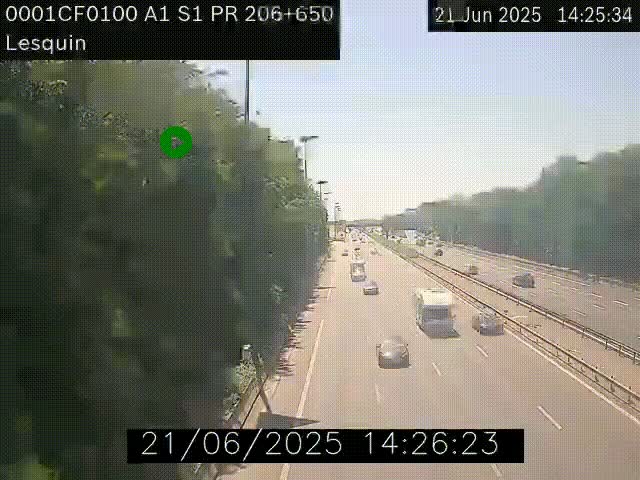 Webcam autoroute A1 à hauteur de Lesquin. Vue orientée vers Lille
