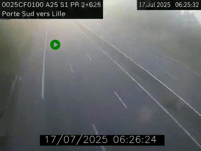 Webcam autoroute A25 sur le périphérique de Lille à hauteur de Lille-Sud et la sortie 3 Faches-Thumesnil. Vue orientée vers Lille-Centre.