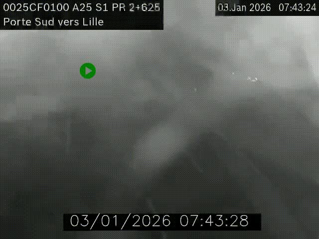 Webcam autoroute A25 sur le périphérique de Lille à hauteur de Lille-Sud et la sortie 3 Faches-Thumesnil. Vue orientée vers Lille-Centre.