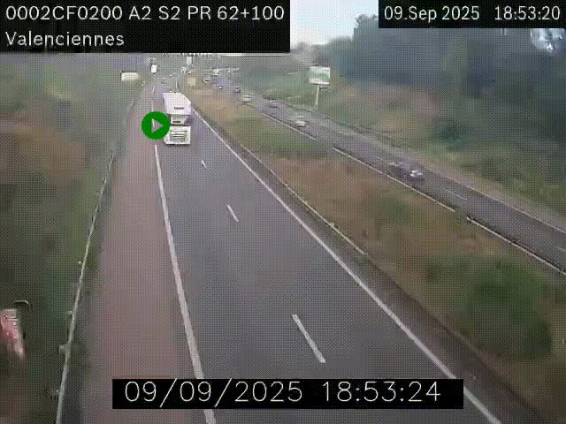 Webcam autoroute A2 à Valenciennes. Vue orientée vers Maubeuge et Mons (Belgique)