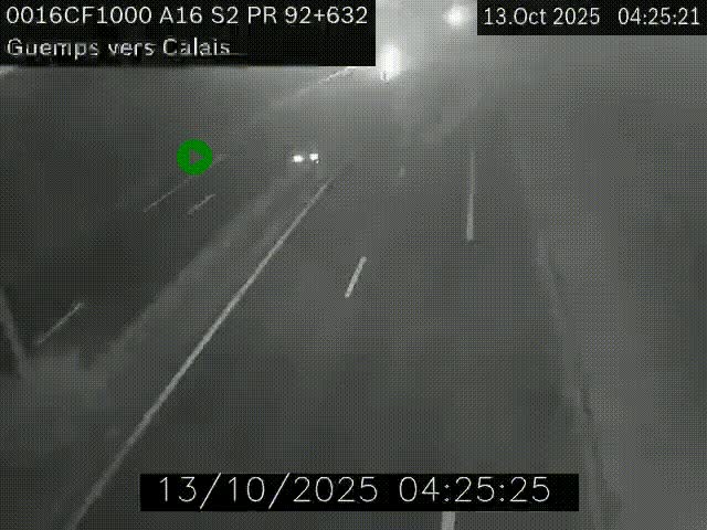 Webcam A16 juste après l'aire de repos d'Offekerque à Guemps. Vue orientée vers Calais