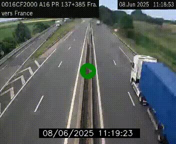 Webcam à la frontière franco-belge au niveau de Bray-Dunes/De-Panne sur l'autoroute A16. Vue orientée vers Calais