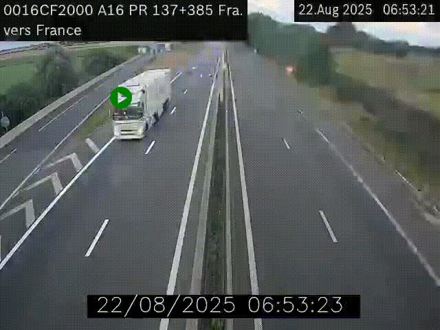 Webcam à la frontière franco-belge au niveau de Bray-Dunes/De-Panne sur l'autoroute A16. Vue orientée vers Calais