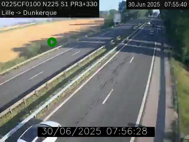 Webcam autoroute A25 (N225) à hauteur de Bergues (Bierne). Vue orientée vers Dunkerque.