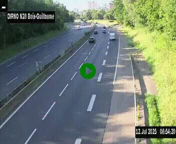 Webcam routière à hauteur de Bois-Guillaume en périphérie de Rouen. Vue orientée vers Rouen