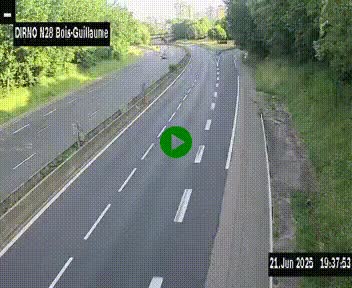Webcam routière à hauteur de Bois-Guillaume en périphérie de Rouen. Vue orientée vers Rouen