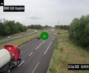 Webcam autoroute A150 à hauteur de La Vaupalière en périphérie de Rouen. Vue orientée vers Rouen