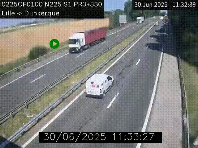 Webcam autoroute A25 (N225) à hauteur de Bergues (Bierne). Vue orientée vers Dunkerque.