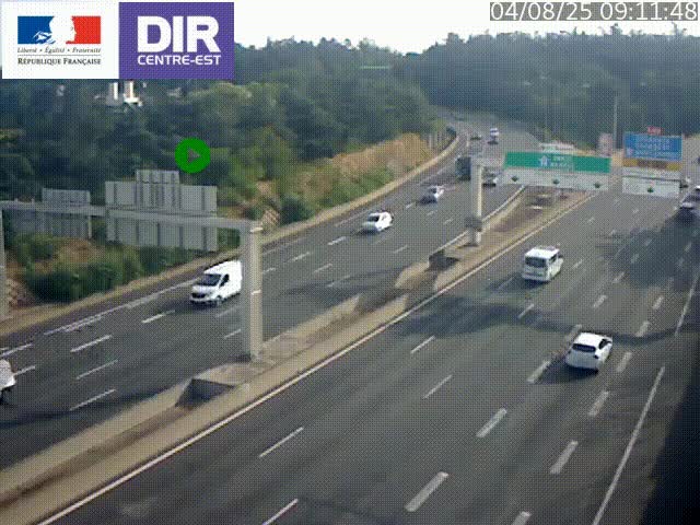 Caméra de circulation routière sur le boulevard périphérique Laurent Bonnevay de Lyon (D383) à hauteur de Bron, avant la jonction avec l'A43. Vue orientée vers l'échangeur
