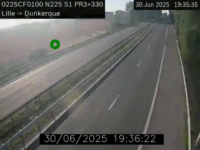 Webcam autoroute A25 (N225) à hauteur de Bergues (Bierne). Vue orientée vers Dunkerque.