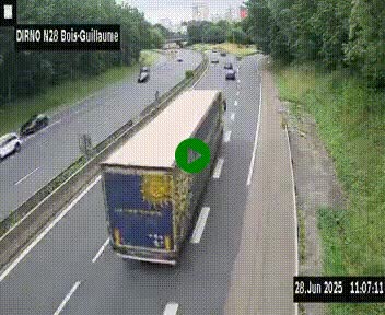 Webcam routière à hauteur de Bois-Guillaume en périphérie de Rouen. Vue orientée vers Rouen