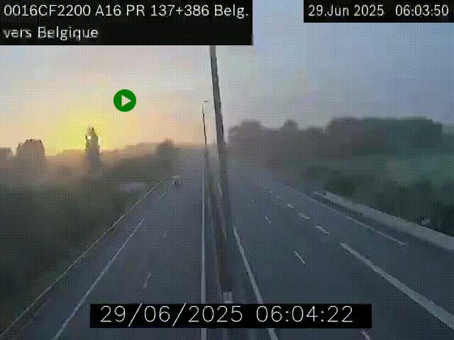 Webcam à la frontière franco-belge au niveau de Bray-Dunes/De-Panne sur l'autoroute A16. Vue orientée vers la Belgique