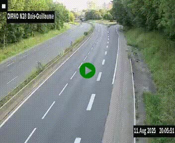 Webcam routière à hauteur de Bois-Guillaume en périphérie de Rouen. Vue orientée vers Rouen