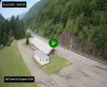 Webcam à l'entrée du tunnel du Somport, côté français, sur la N134, dans les Pyrénées, en direction de l'Espagne, à 1116 mètres d'altitude