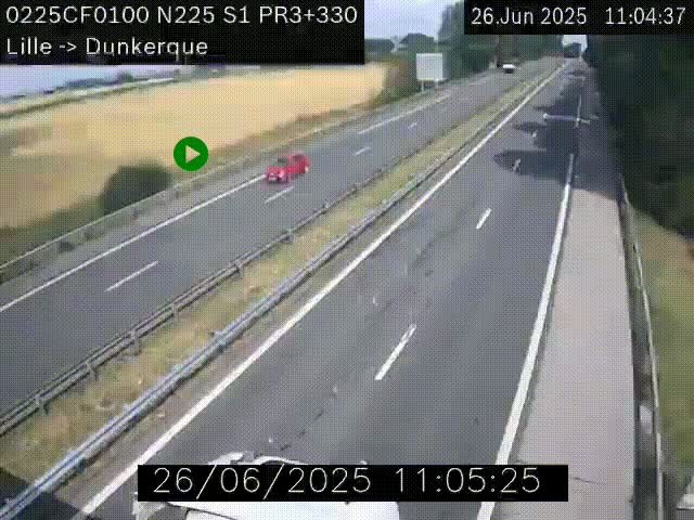 Webcam autoroute A25 (N225) à hauteur de Bergues (Bierne). Vue orientée vers Dunkerque.