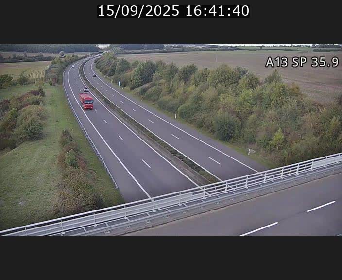 Webcam trafic sur A13 à l'entrée ouest du tunnel Markusbierg à Remerschen. Vue orientée vers Mondorf-les-Bains.