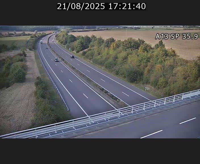 Webcam trafic sur A13 à l'entrée ouest du tunnel Markusbierg à Remerschen. Vue orientée vers Mondorf-les-Bains.
