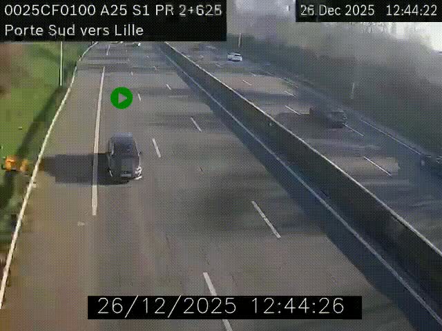 Webcam autoroute A25 sur le périphérique de Lille à hauteur de Lille-Sud et la sortie 3 Faches-Thumesnil. Vue orientée vers Lille-Centre.