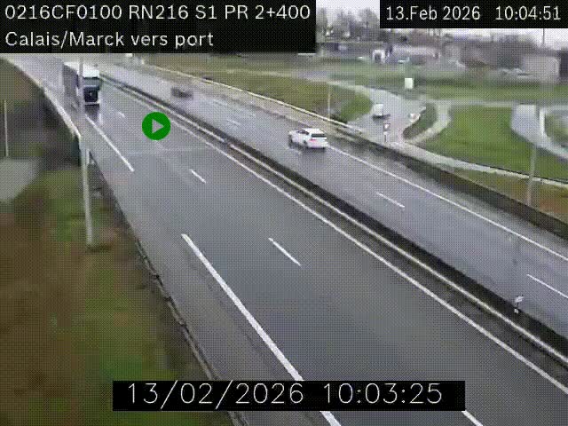 Webcam à Calais sur A216 (N216) en direction du port (harbour) de Calais.