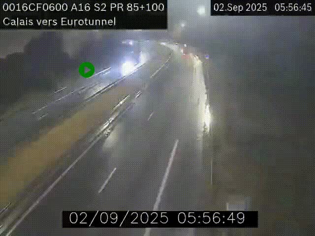 Webcam A16 à Calais en direction du Tunnel sous la Manche (Eurotunnel)