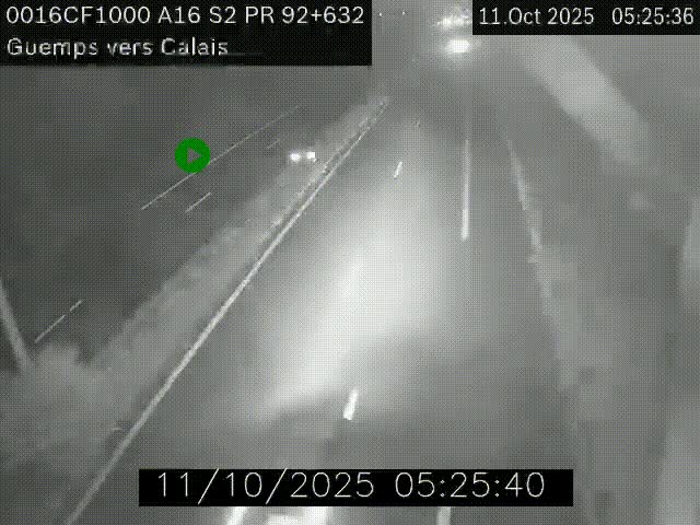 Webcam A16 juste après l'aire de repos d'Offekerque à Guemps. Vue orientée vers Calais