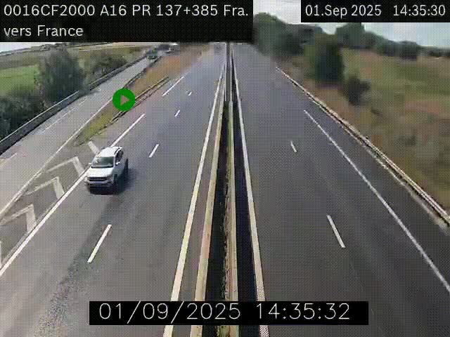 Webcam à la frontière franco-belge au niveau de Bray-Dunes/De-Panne sur l'autoroute A16. Vue orientée vers Calais