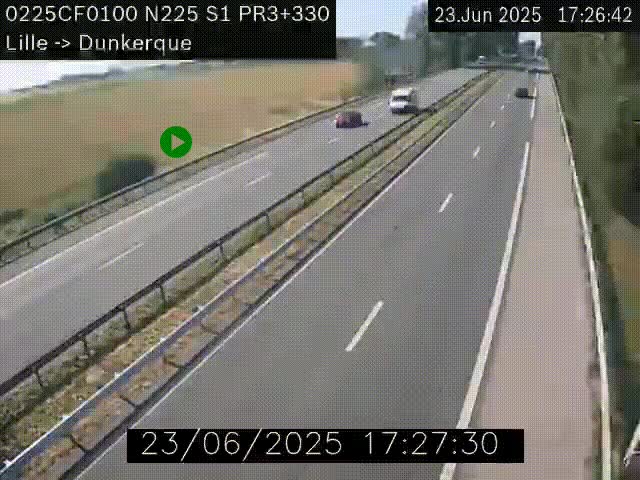 Webcam autoroute A25 (N225) à hauteur de Bergues (Bierne). Vue orientée vers Dunkerque.