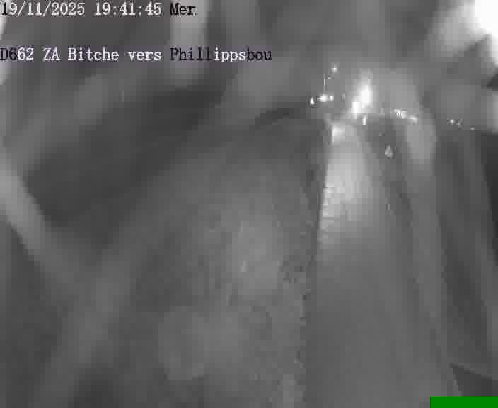 Caméra de trafic sur D662 (France) à Bitche, orientée vers Phillippsbourg, permettant d’évaluer fluidité, incidents et densité automobile.