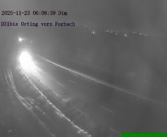 Caméra routière située sur D31bis (France) à Oeting, orientée vers Forbach, surveillant en continu la circulation locale et régionale.