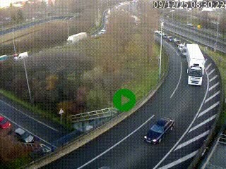 Caméra autoroute à la jonction entre l'A7 et la D301 (Boulevard urbain Sud de Lyon) à Feyzin, au sud de Lyon. Vue orientée vers Mions
