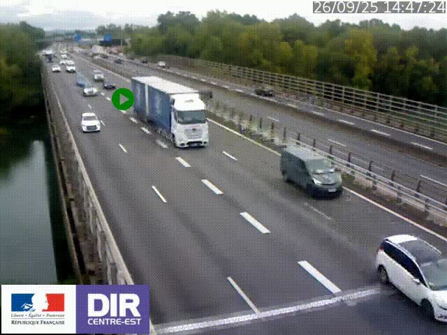 Caméra trafic à la jonction entre l'A46 (Rocade-est de Lyon) et l'A42 à hauteur de Vault-en-Velin en direction de Marseille