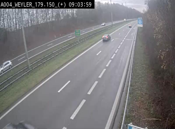 Webcam entre la sortie Arlon et la sortie Weyler sur l'E411. Vue orientée vers Luxembourg