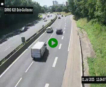 Webcam routière à hauteur de Bois-Guillaume en périphérie de Rouen. Vue orientée vers Rouen
