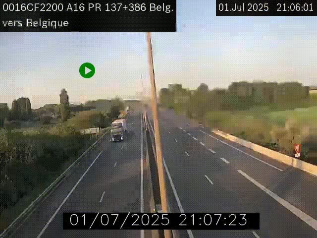Webcam à la frontière franco-belge au niveau de Bray-Dunes/De-Panne sur l'autoroute A16. Vue orientée vers la Belgique