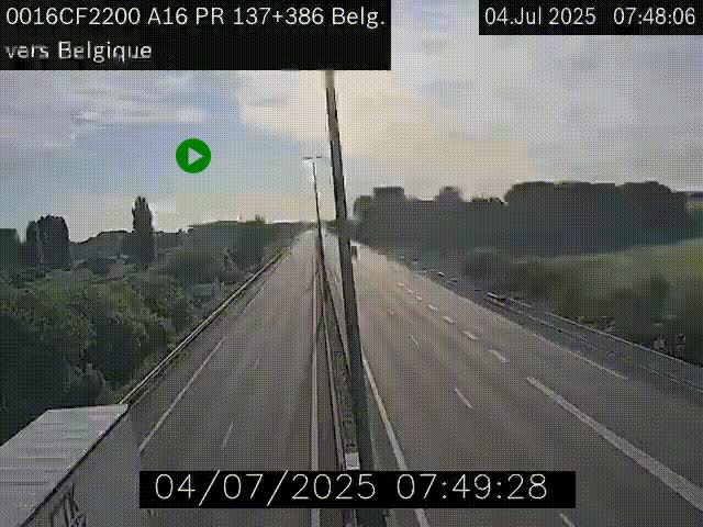 Webcam à la frontière franco-belge au niveau de Bray-Dunes/De-Panne sur l'autoroute A16. Vue orientée vers la Belgique