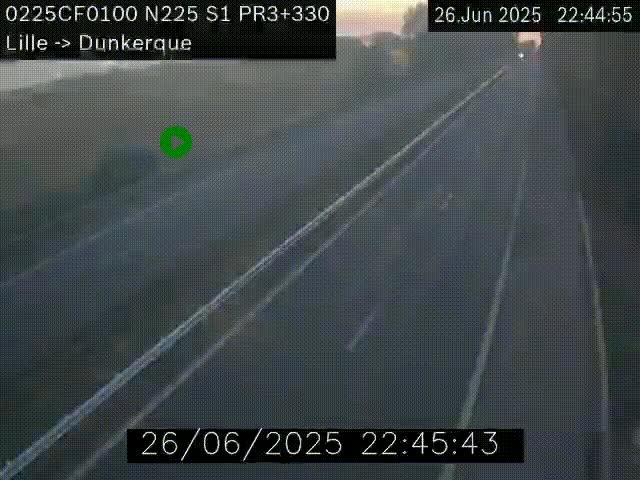Webcam autoroute A25 (N225) à hauteur de Bergues (Bierne). Vue orientée vers Dunkerque.