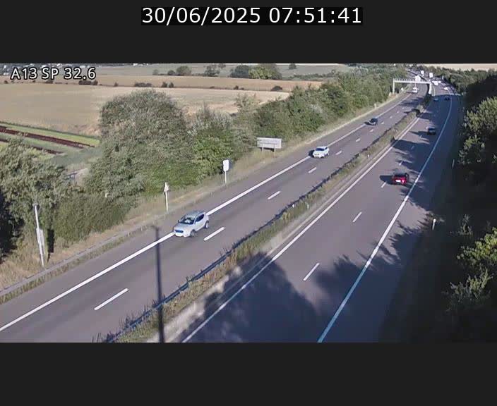 Webcam info trafic A13 à hauteur de Mondorf-les-bains. Vue orientée vers Altwies