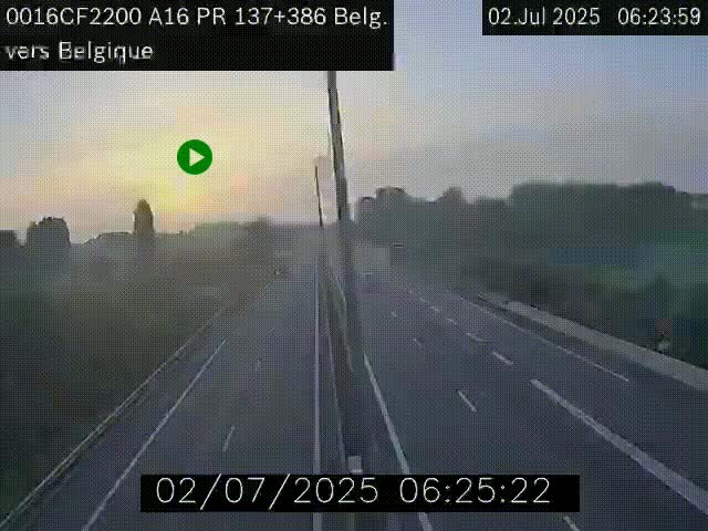 Webcam à la frontière franco-belge au niveau de Bray-Dunes/De-Panne sur l'autoroute A16. Vue orientée vers la Belgique