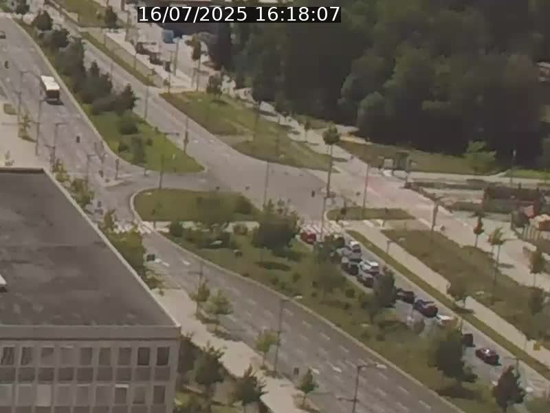 Webcam sur l'avenue John Fitzgerald Kennedy (N51) avec vue sur le Pont rouge (Pont Grande Duchesse Charlotte), l'arrêt Pfaffenthal et l'entrée du quartier Kirchberg