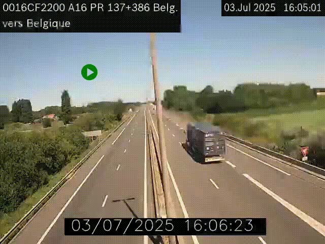 Webcam à la frontière franco-belge au niveau de Bray-Dunes/De-Panne sur l'autoroute A16. Vue orientée vers la Belgique