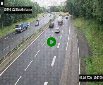 Webcam routière à hauteur de Bois-Guillaume en périphérie de Rouen. Vue orientée vers Rouen